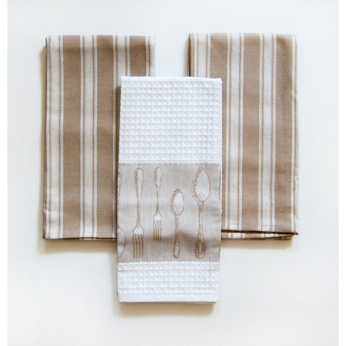 фото Кухонные полотенца набор 100% хлопок, жаккард, 3 шт 40 х 60 Сертификат качества ID: ПК-46/17 (40х60 см, Серый)