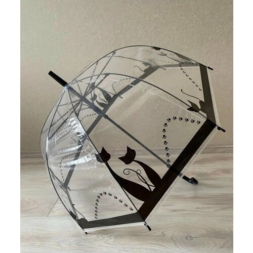 Зонт-трость Rain-Proof, полуавтомат, купол 75 см., 8 спиц, система «антиветер», прозрачный, черный