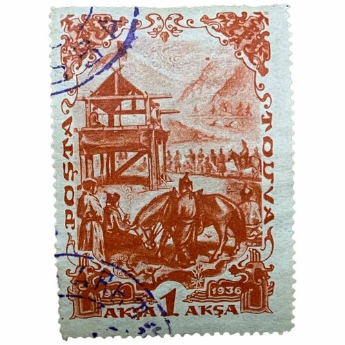 Почтовая марка Танну - Тува 1 Акша 1936 г. (Солдаты) (5)