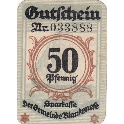 Германия (Веймарская Республика) Бланкенезе 50 пфеннигов 1919 г. германия веймарская республика графрат 5 пфеннигов 1919 г