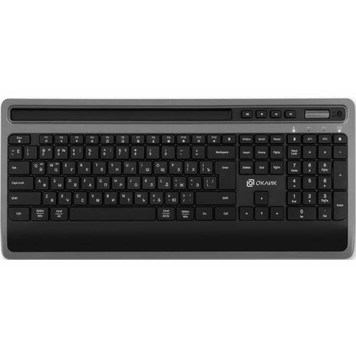 Клавиатура Оклик 860S серый/черный USB беспроводная BT/Radio slim Multimedia (подставка для запястий) (1809323) клавиатура для компьютера оклик 860s тонкая беспроводная мембранная серо черная