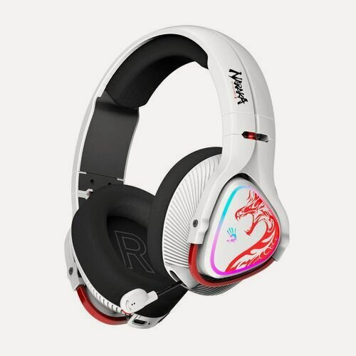 Изображение товара Гарнитура игровая A4TECH Bloody MR720, для компьютера и игровых консолей, мониторные, Bluetooth/радио, белый / красный [mr720 naraka]
