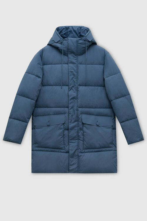 Пальто FiNN FLARE зимнее, силуэт прямой, карманы, капюшон, размер XL, голубой