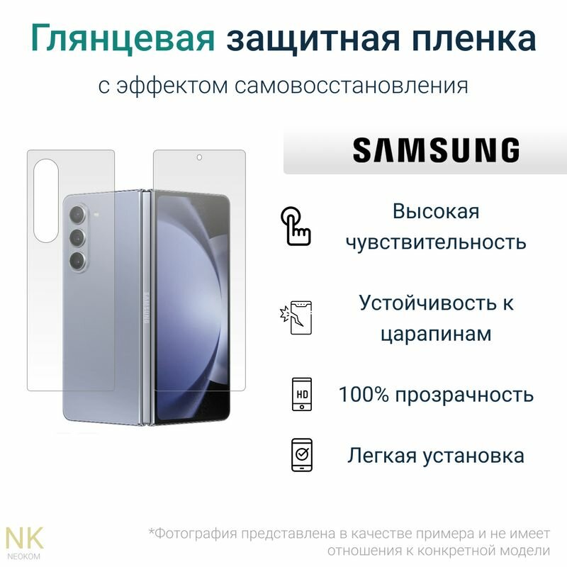 Комплект Гидрогелевых защитных пленок для Samsung Galaxy Z Fold 5 с эффектом самовосстановления (дополнительный экран + задняя панель) - Глянцевые