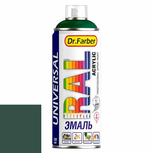 Эмаль-спрей универсальная Dr.Farber акриловая RAL 6005 глянцевая 270 г