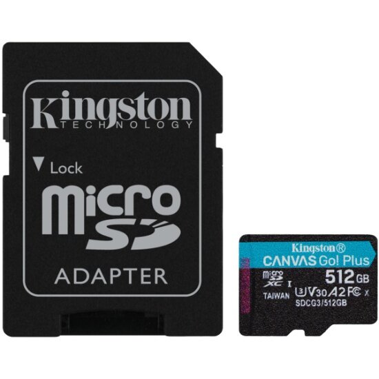 Карта памяти Kingston micro SDXC 512Gb Canvas Go Plus UHS-I U3 A2 + ADP (170/90 MB/s)