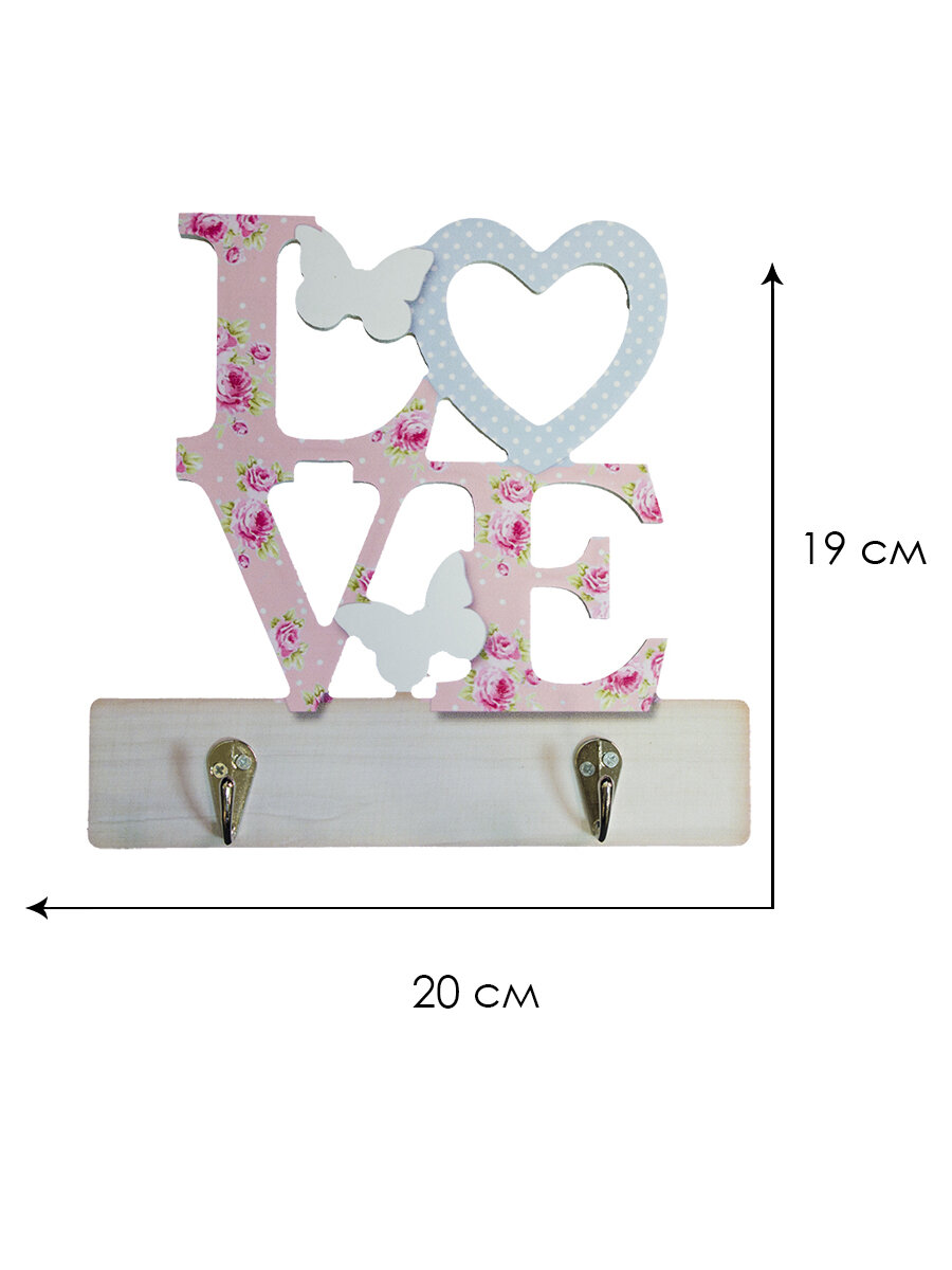 Вешалка Love на 2 крючка 20х19 см розовая - фотография № 3