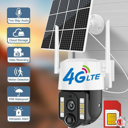 Камера видеонаблюдения уличная на солнечной батарее IP V380 Pro 3 Мп 3G 4G LTE от сим карты автослежение PTZ Белый VC3-4G 745000₽