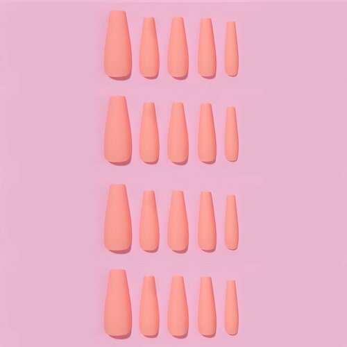 Типсы для ногтей, 24 шт, форма балерина, полное покрытие, цвет матовый бежевый