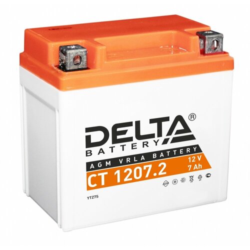 Аккумулятор для мотоцикла и скутера Delta CT1207.2 12V 7 А/ч 130 А обр. пол. залит/заряжен YTZ7S (114х70х108) AGM
