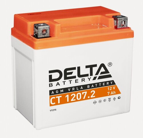 Изображение товара Аккумулятор для мотоцикла и скутера Delta CT1207.2 12V 7 А/ч 130 А обр. пол. залит/заряжен YTZ7S (114х70х108) AGM
