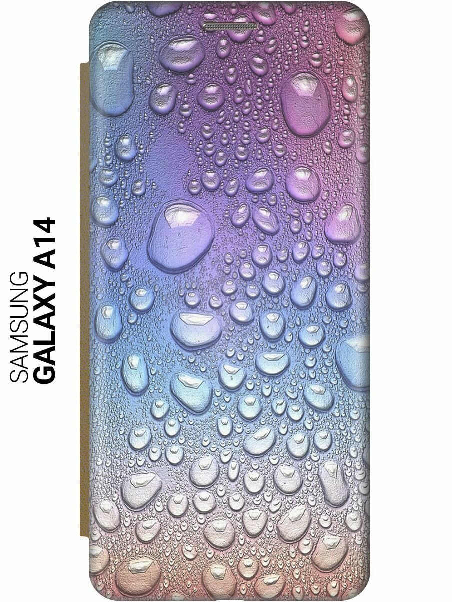 Чехол-книжка на Samsung Galaxy A14, Самсунг А14 c принтом "Множество капель" золотистый