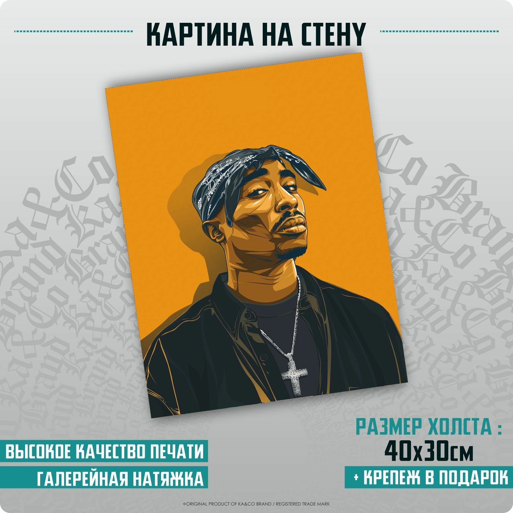 Картины для интерьера на холсте 2Pac Тупак - 30х20 см.