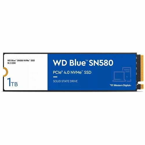 Накопитель SSD M.2 PCIe NVMe 4.0 x4 1000Гб Western Digital Blue SN580 ( WDS100T3B0E ) накопитель ssd wd blue sn580 wds200t3b0e