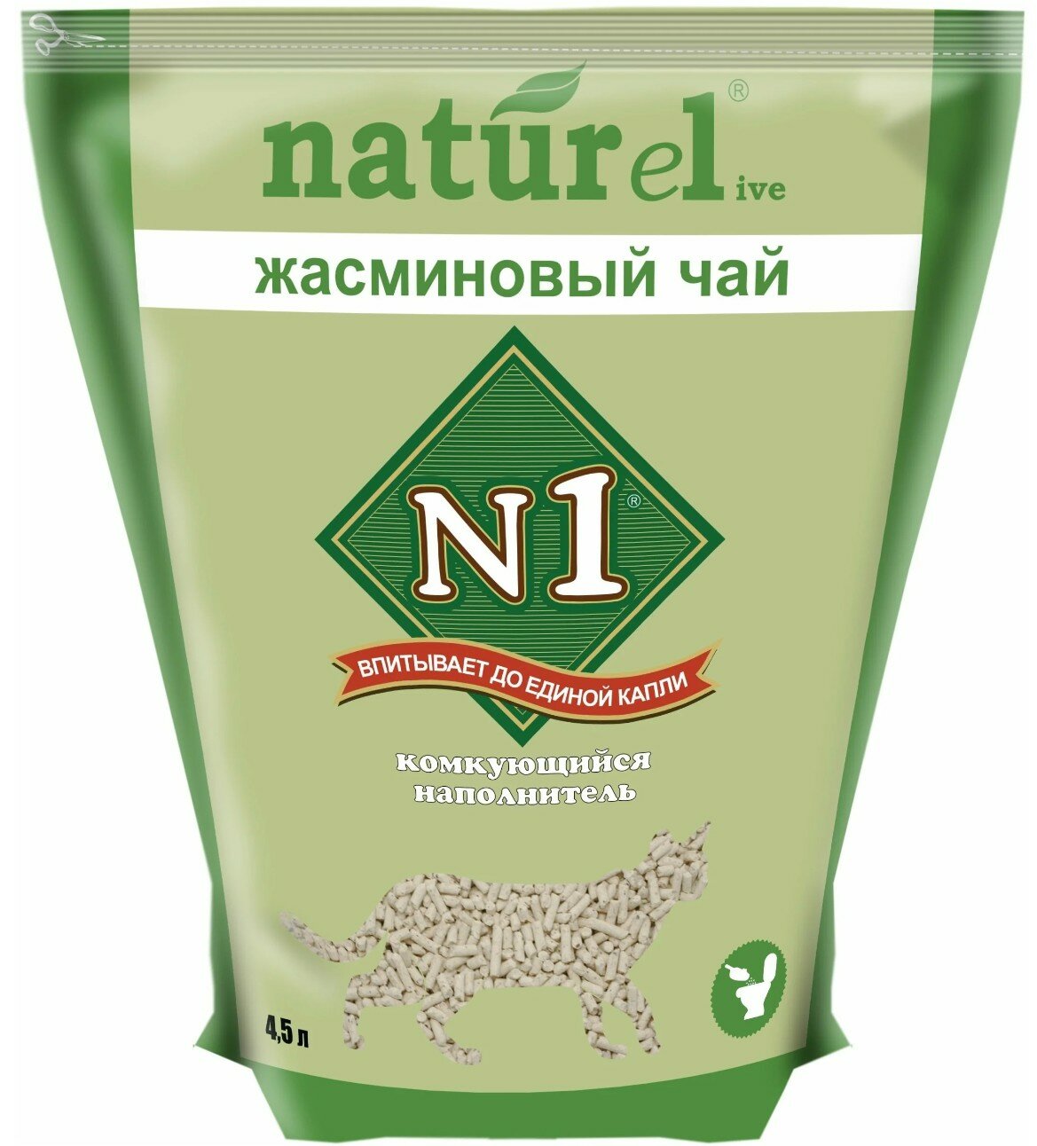 Комкующийся наполнитель N1 Naturel Жасминовый чай, 4.5л