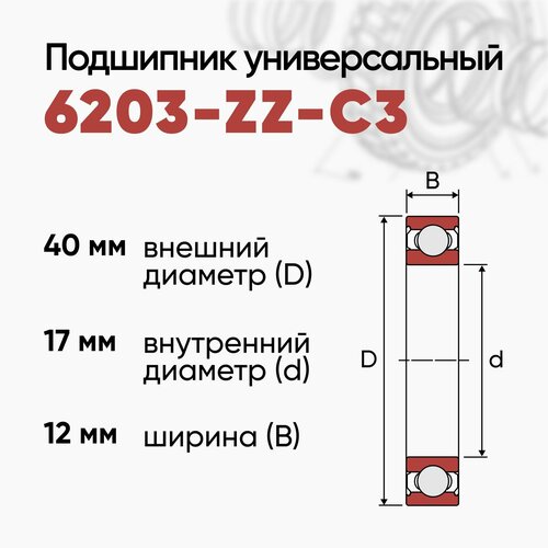 Подшипник PPK 6203-ZZ (17x40x12) (10 шт.)