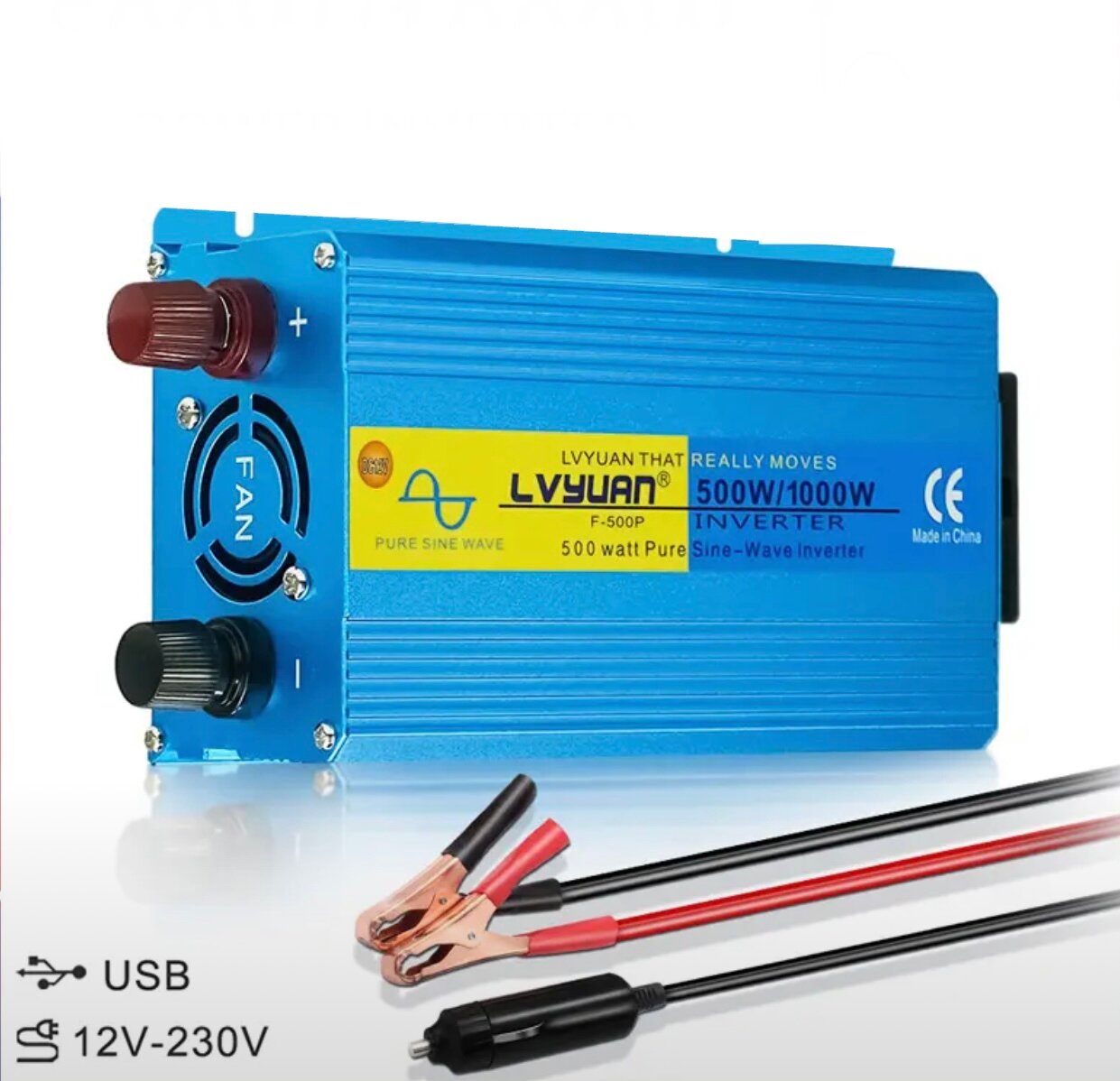 Автомобильный преобразователь напряжения инвертор Lvyuan 1000w 12v-220v Power inverter. Чистый синус.