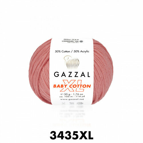 Пряжа Baby Cotton XL Gazzal (3435), 50 г, 105м, 50% хлопок, 50% акрил (2 шт.)