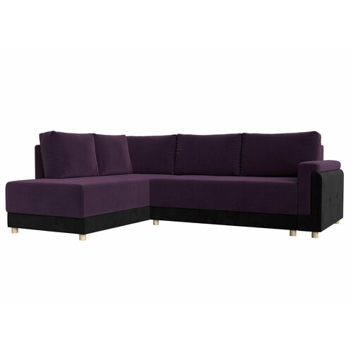 Угловой диван Лига-024 левый угол, Велюр фиолетовый, черный