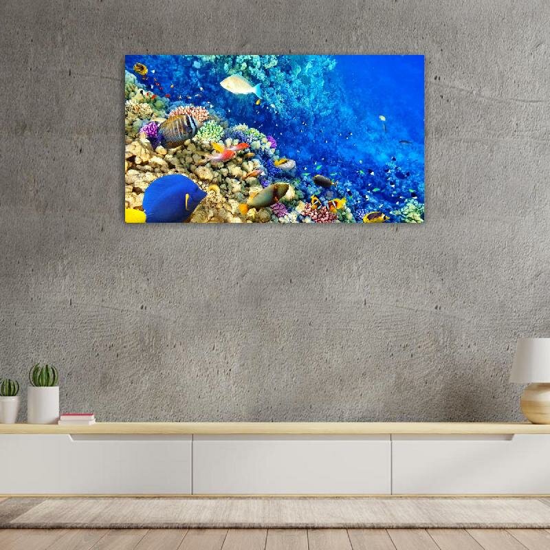 Картина на холсте 60x110 LinxOne "Underwater world coral ocean" интерьерная для дома / на стену / на кухню / с подрамником