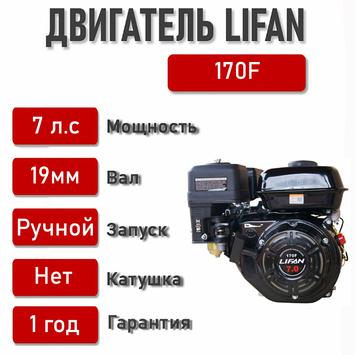 Двигатель LIFAN 70 л. с. 170F (мотобуксировщики вал d19)