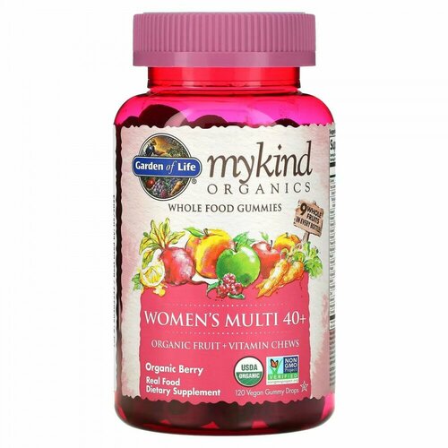 Купить MyKind Organics, мультивитамины для женщин в возрасте от 40 лет, органические ягоды, 120 веганских жевательных конфет, Garden of Life, female