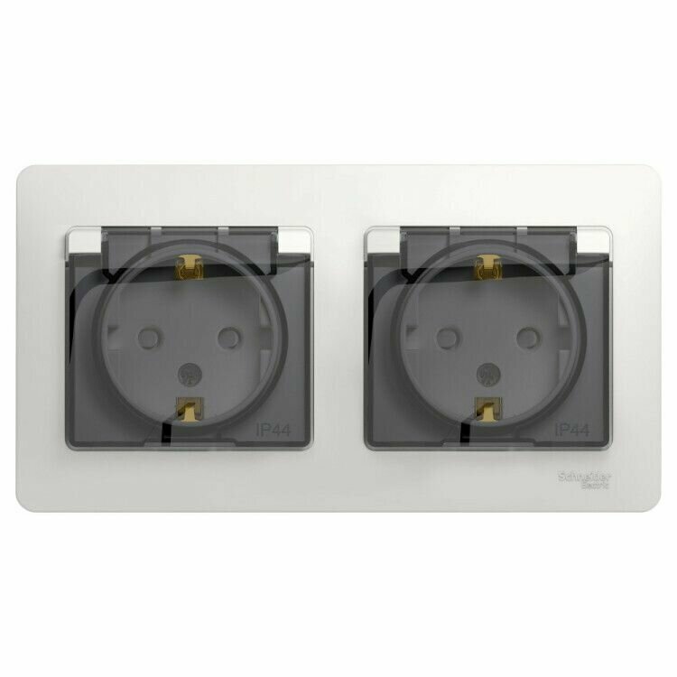 фото Розетка 2-я 2P+E шторки крышка в сборе, IP44 белый