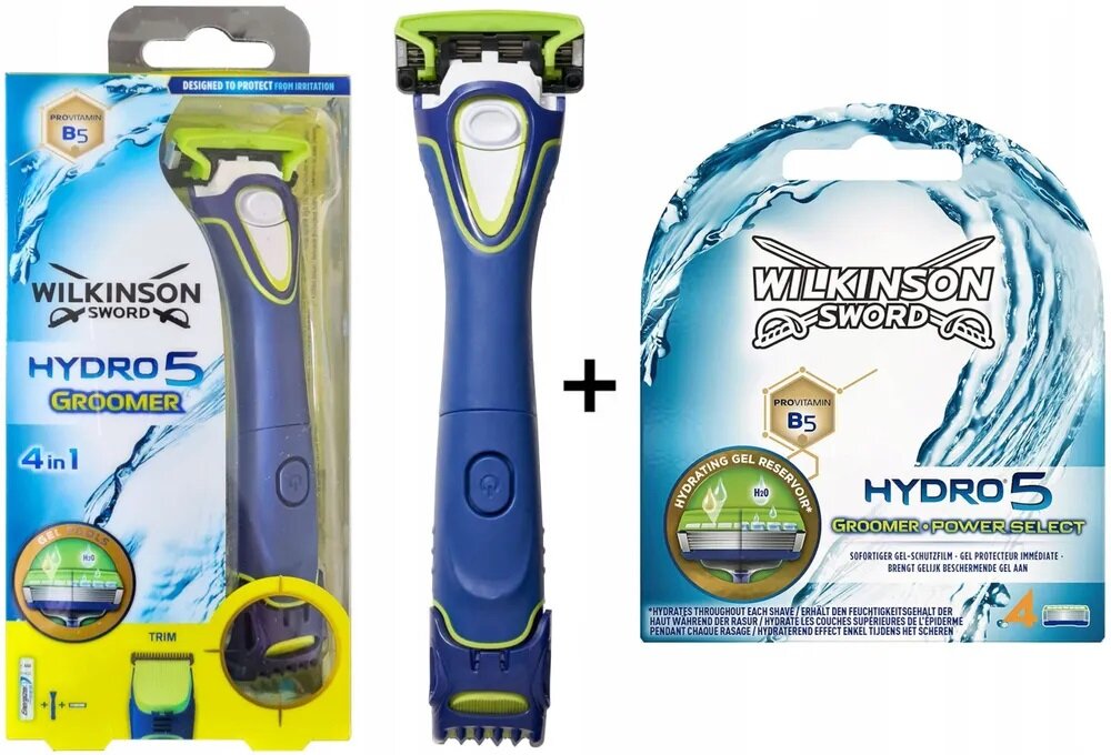 Wilkinson Sword Hydro5 Groomer / Бритвенный станок с триммером и 1 кассетой + упаковка сменных кассет (4 шт)