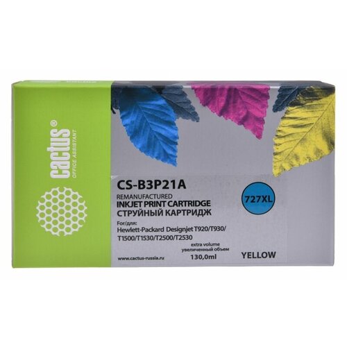 Картридж струйный Cactus №727 CS-B3P21A желтый (130мл) для HP DJ T920/T1500/T2530 картридж струйный для плоттера hp b3p21a designjet t920 1500 727 желтый 130 мл