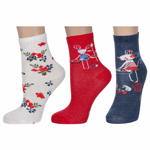 фото Носки rusocks 3 пары, размер 16-18, белый, красный