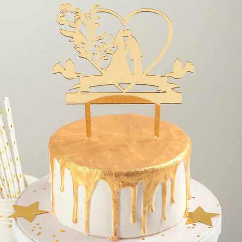 Топпер для торта «Любовь навсегда», 13×18 см, цвет золото (комплект из 10 шт)