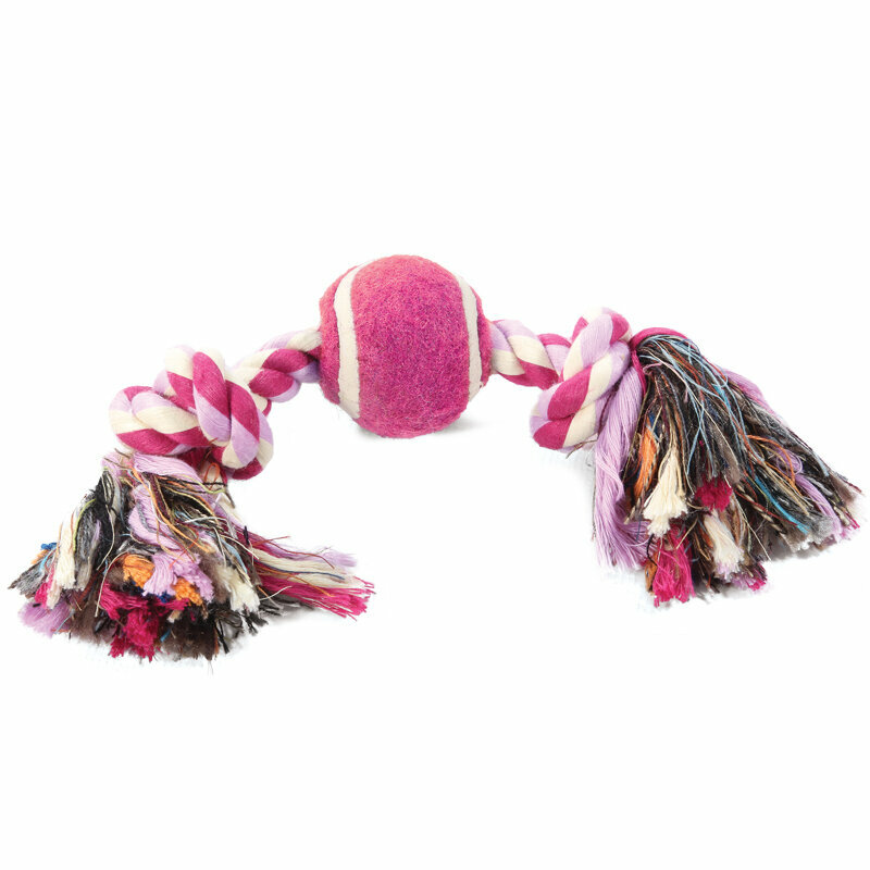 Канат для собак Triol Веревка, 2 узла и мяч, розовый, 1шт.