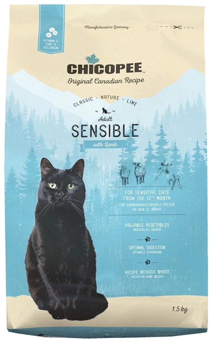 Сухой корм для кошек Chicopee Classic Nature Line, при чувствительном пищеварении, с ягненком 1.5 кг