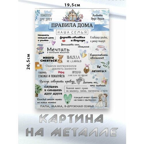 Картина для интерьера на стену с принтом Правила Дома Семья картина на металле 750₽