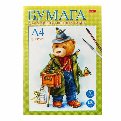 Папка для рисования А4 20 листов 120 гм Hatber Мишка с птичками тиснение 518₽