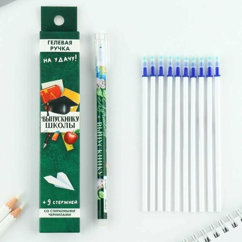 Набор ручка пластик пиши-стирай и 9 стержней Выпускнику школы синяя паста гелевая 05 мм 273₽
