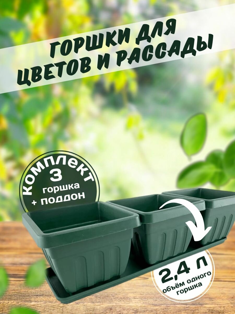 Трио Ирис (поддон + 3 горшочка)