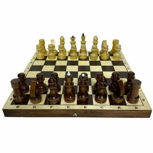 Шахматы обиходные лакированные с темной доской, 29х14.5х3.8 см