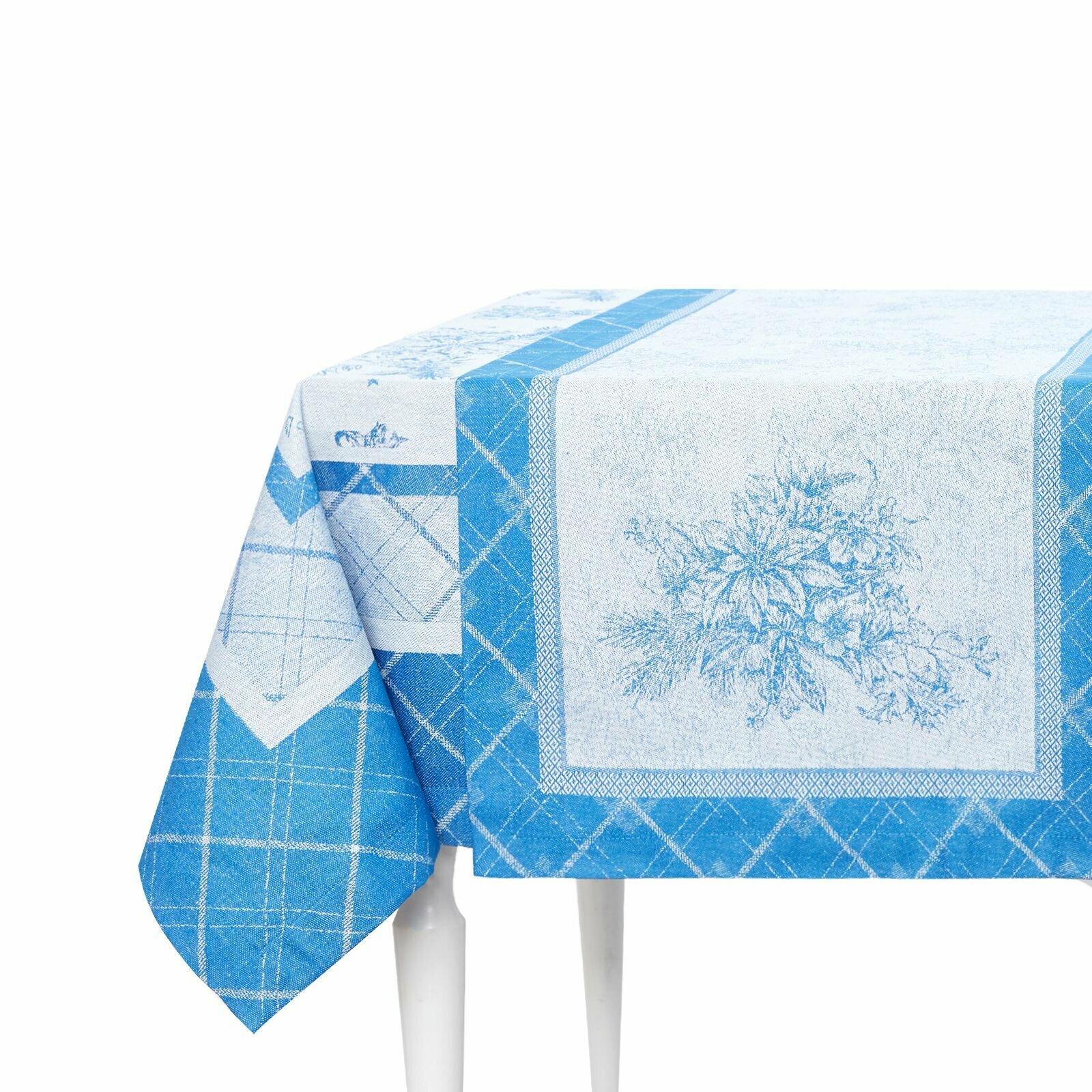 фото Скатерть-дорожка жаккард " Toile de Jouy " 45*145, жаккардовое переплетение, синий
