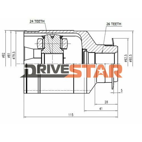 Шрус внутренний правый DRIVESTAR (24x44x26) для Hyundai IX 35 4WD AT/MT 2,0 ICKH0002FR