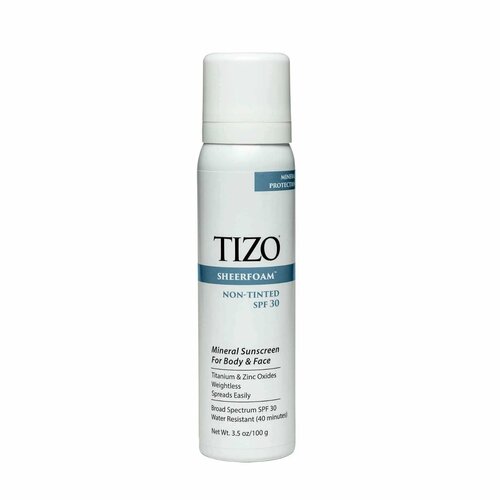 TIzo Sheerfoam Sunscreen SPF30 - Минеральный солнцезащитный спрей для лица и тела Не тонирующий