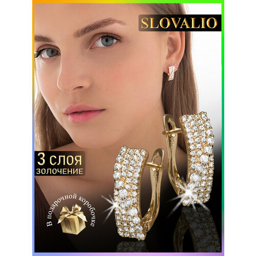 фото Серьги конго slovalio, кристалл, фианит, золотой