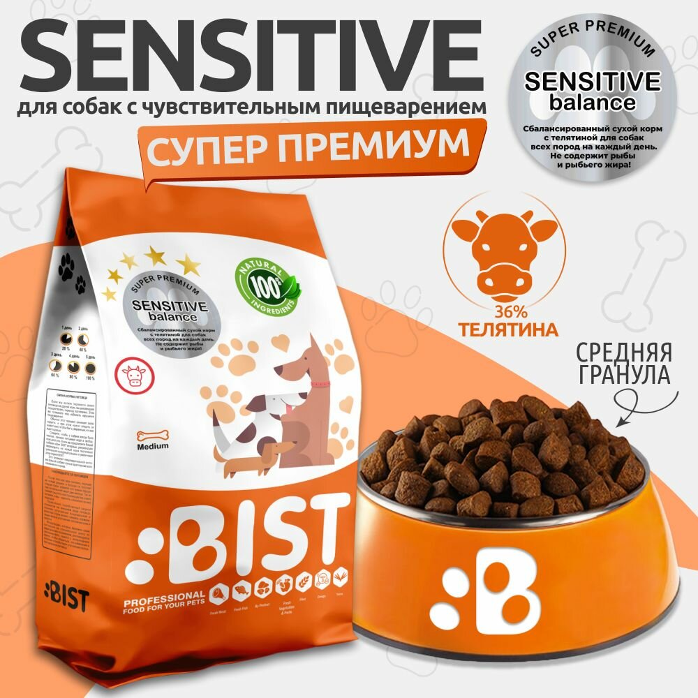 фото Корм для собак сухой гипоаллергенный BIST " Sensitive balance " с телятиной, 5 кг
