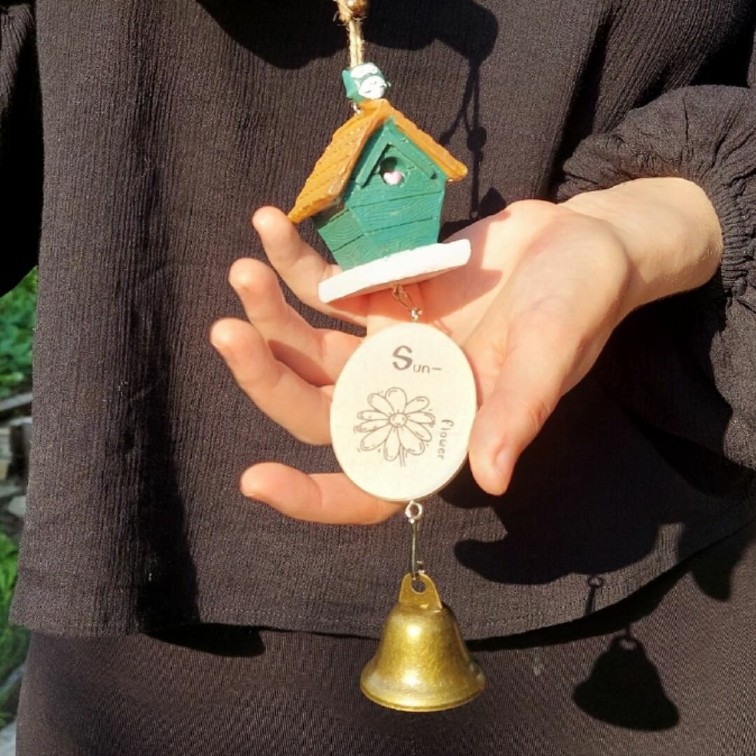 Колокольчик для сада и дома совушка, керамический, цвет зеленый — фото 1