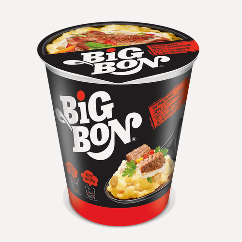 Изображение товара Упаковка из 24 штук Пюре картофельное Big Bon с сухариками+соус говядина (стак) 60г