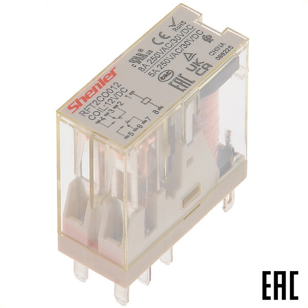 Реле промежуточное RFT2CO012 12В DC, 8А, 2п (Shenler) (6 шт. в наборе)