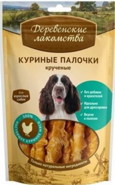 Деревенские лакомства Куриные палочки крученные для Собак (100% мясо) 90г 0.09 кг