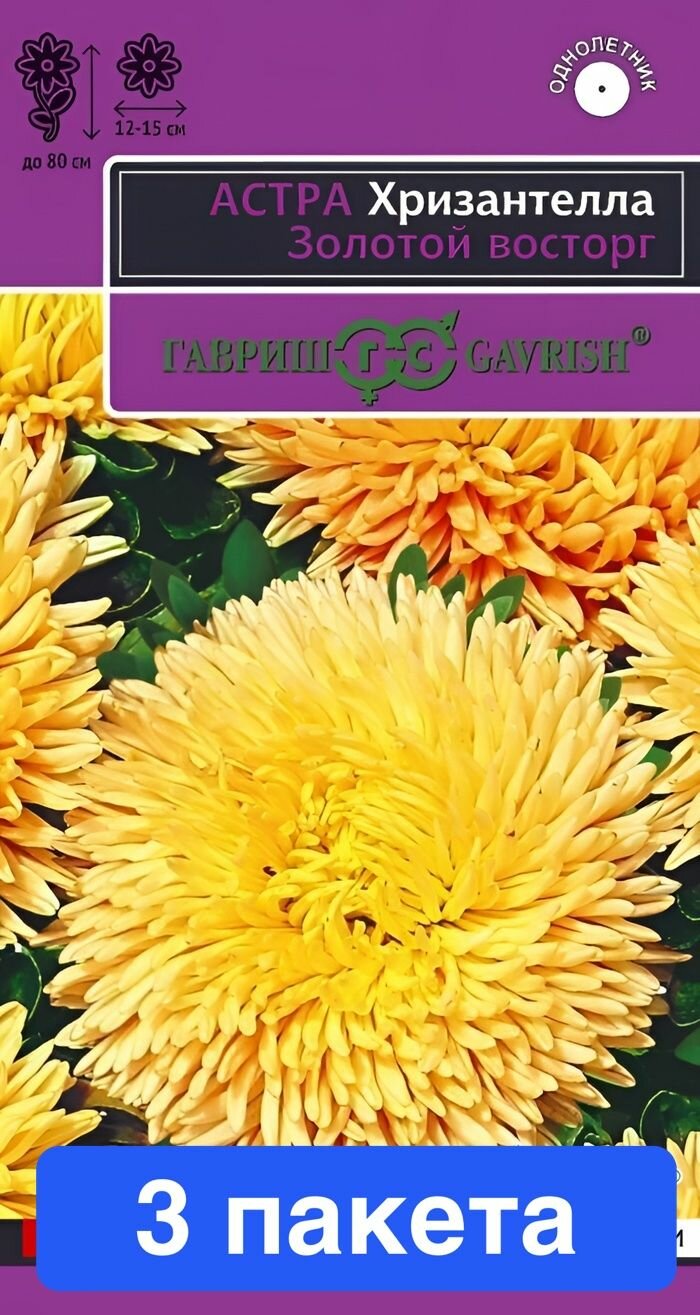 Семена цветов "Астра Хризантелла Золотой восторг", 0.05 гр, 3 пакета