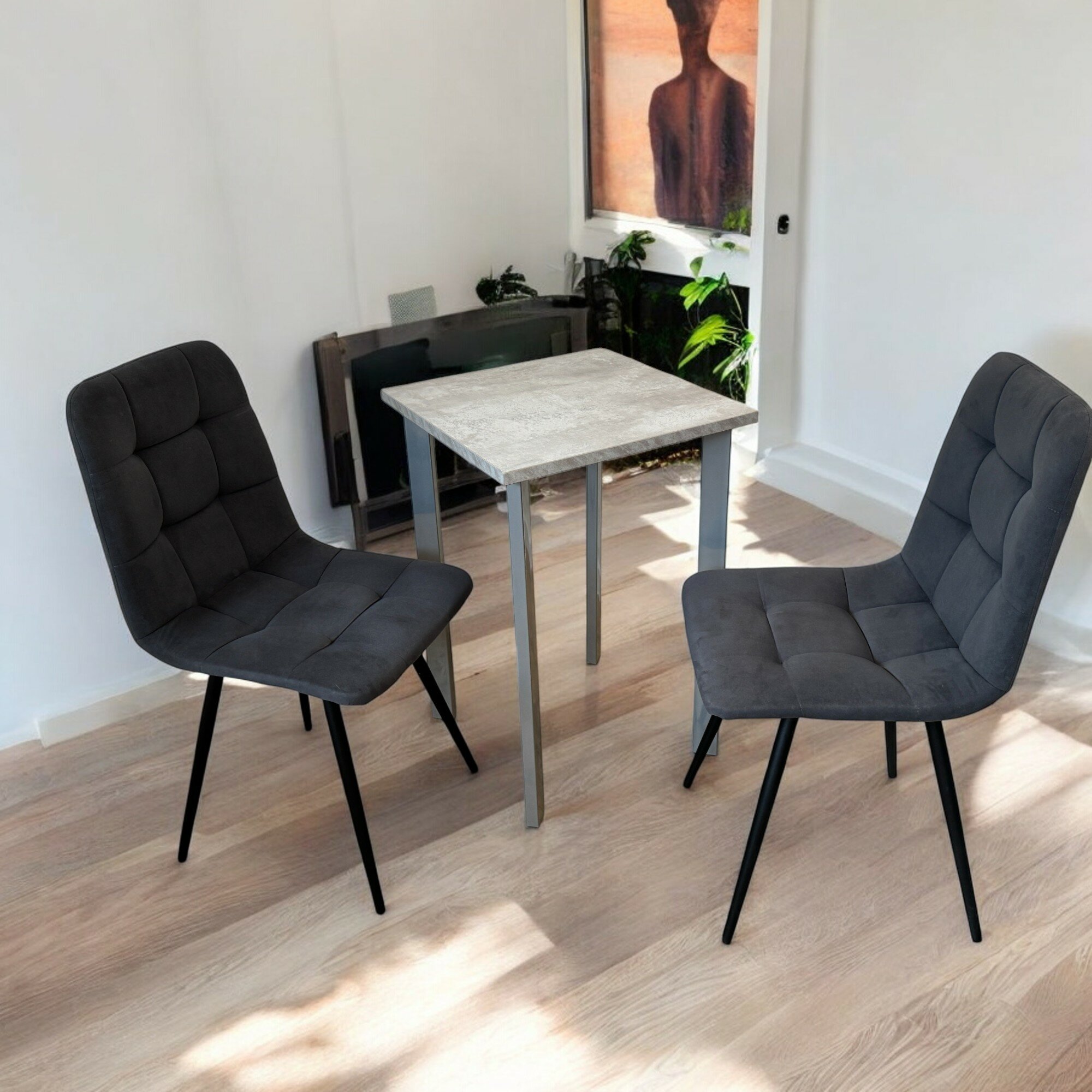 Стол обеденный/ цвет столешницы Бетон Светлый 60*50 см. Ножки серый хром.