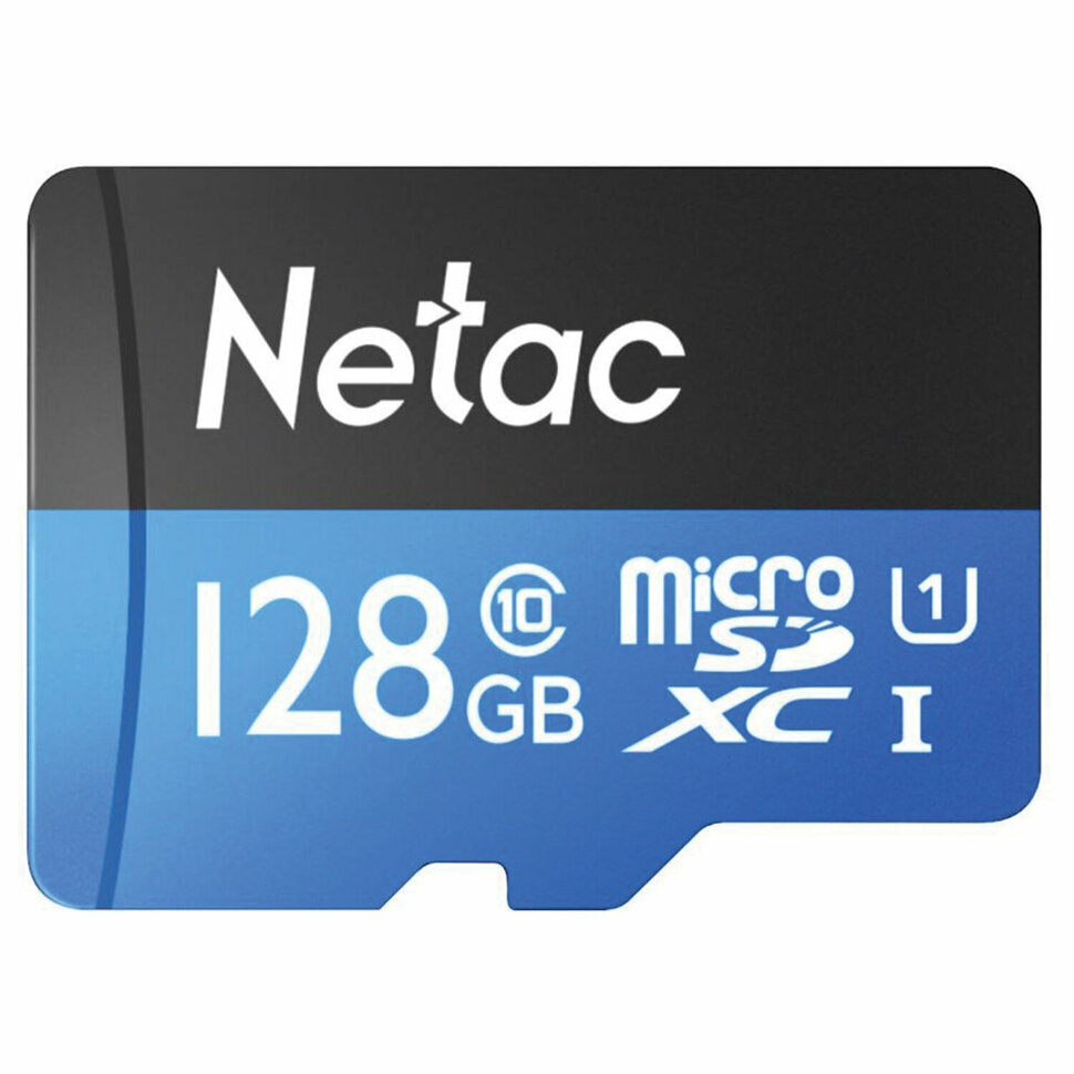 Карта памяти microSDXC 128 ГБ NETAC P500 Standard, UHS-I U1, 90 Мб/с (class 10), адаптер, NT02P500STN-128G-R, 513724